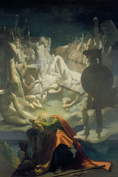 Jean-Auguste-Dominique Ingres. El sueño de Ossian. 1813 (retocada en 1835 por Raymond Balze). Óleo sobre lienzo, 348 x 275 cm. Montauban, Musée Ingres