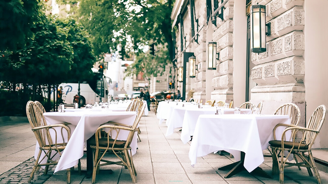 No people sitting outside of cafe, Budapest, Hungary