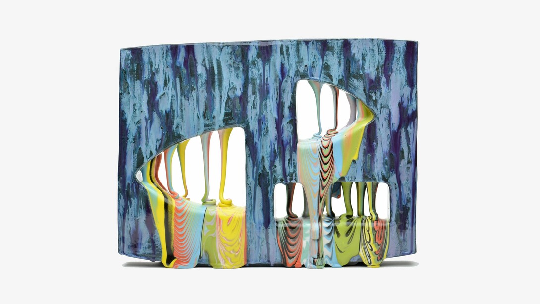Lauren Mabry, Purple Transitions, 2023, 17.5 x 23 x 5 inches / 44 x 58 x 12 cm, ceramic, glaze. Courtesy of the artist and Pentimenti Gallery