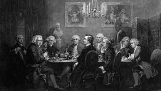 Una fiesta literaria en casa de Sir Joshua Reynolds (Edmund Burke aparece en la cuarta posición de izquierda a derecha)