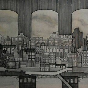 Maria Parianou, Untitled, ink on canvas, 70 x 150 cm