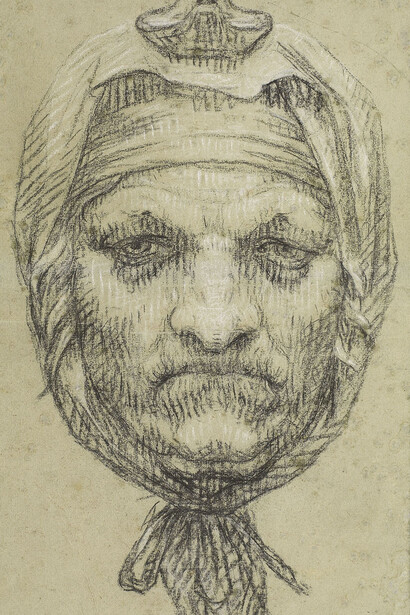 Pierre-Paul Prud’hon, Old Age, black and white chalk on blue paper, © cliché Bernardot- Musée Baron Martin-France