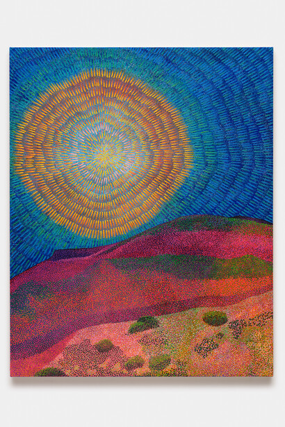 Jennifer Guidi,
Trails Lead Us Into the Mountains to Ground and Center Deep Within Her Heart, 2023.
Sand, acrylic, and oil on linen,
60 x 48 inches (152.4 x 121.9 cm).
© Jennifer Guidi,
Photo: Brica Wilcox.
Courtesy the artist and Gagosian

 
