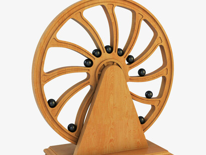 Vista trasera de la máquina de movimiento perpetuo diseñada por Leonardo Da Vinci