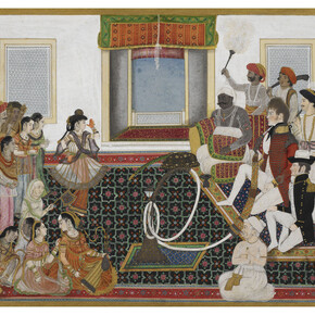 Anonymous Delhi School, Mahadaji Sindhia entertaining a British naval officer and military officer with a Nautch c. 1815-20, Watercolour on paper, 222 x 317 mm, British Library

