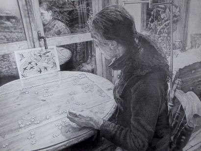 Randy Klinger, Woman at her puzzle II, 2024. Courtesy of Prince Street Gallery