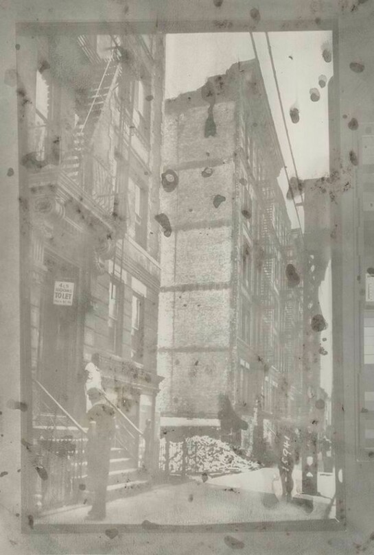 Matthew Brandt, From the series Dust, Tenement row; demolition site, 1936, 2014, Gum Bichromate Print made with dust swept from 6th Street and Avenue B Community Garden, NE Section, Unique © Matthew Brandt, Courtesy Yossi Milo Gallery, New York