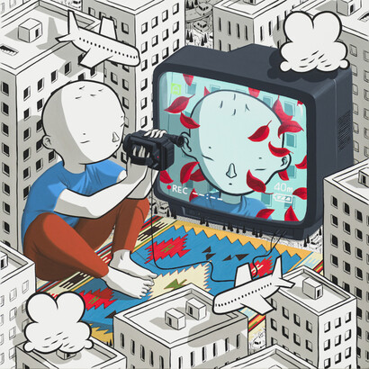 Millo, The Fall, 2023, acrylic on canvas, 100x100 cm. Courtesy of the artist and Dorothy Circus Gallery, Rome