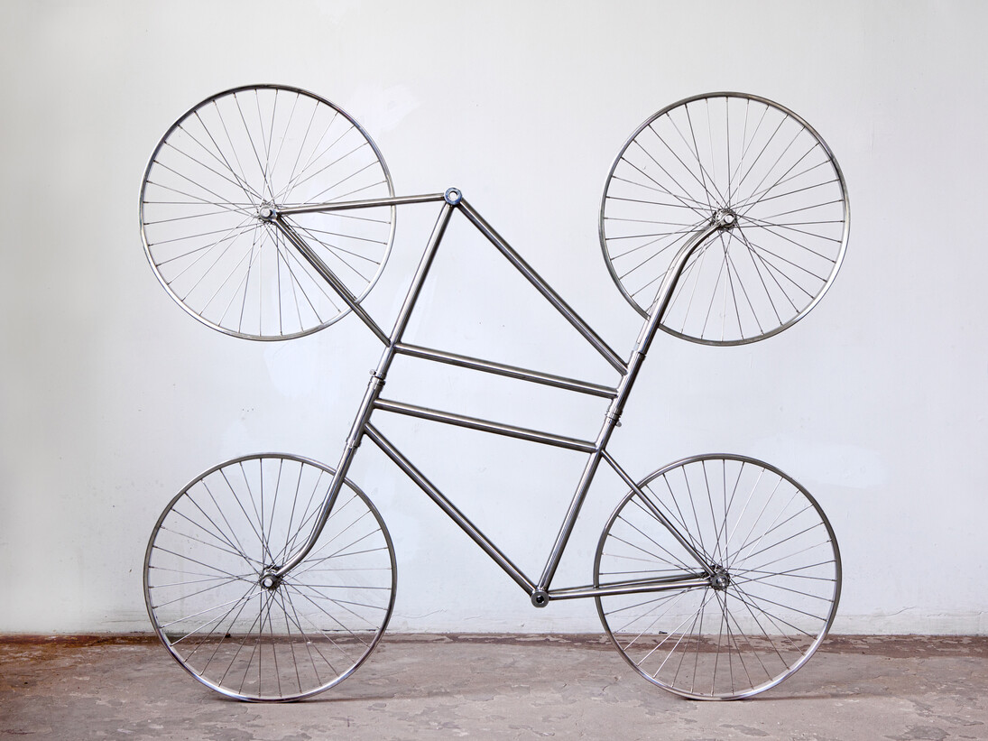 Ai Weiwei, Forever (Stainless Steel Bicycles in Silvery) Duo, 2013, Stainless steel bicycles in silvery, 66 x 57 3/4 x 7 in (168  x 147 x 18 cm), Edition of 10