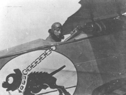 Carlos Meyer piloting his Fokker D.VII “Drooling boxer” in the summer of 1918 (photo Greg van Wyngarden) 