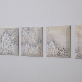 Jennifer Cho, Mountains, 1995 - 2003, acrylic, color pencil, digital painting on convexo canvas, 150x120x2 inches. Courtesy of the artist and Jennifer Baahng Gallery