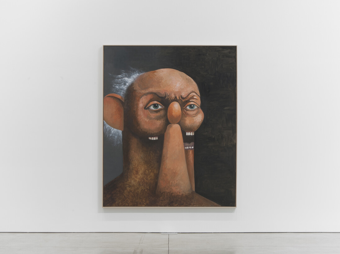Installation view, George Condo, Old Man Portrait, 2011, oil on canvas, 90 x 74 inches, 228.6 x 188 cm