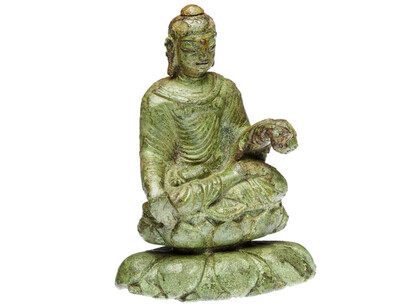 Copper alloy Buddha figurine, probably made in the Swat Valley, Pakistan, late AD 500s–mid-600s, excavated near buildings dating to about AD 800, Helgö, Sweden. Courtesy of the British Museum