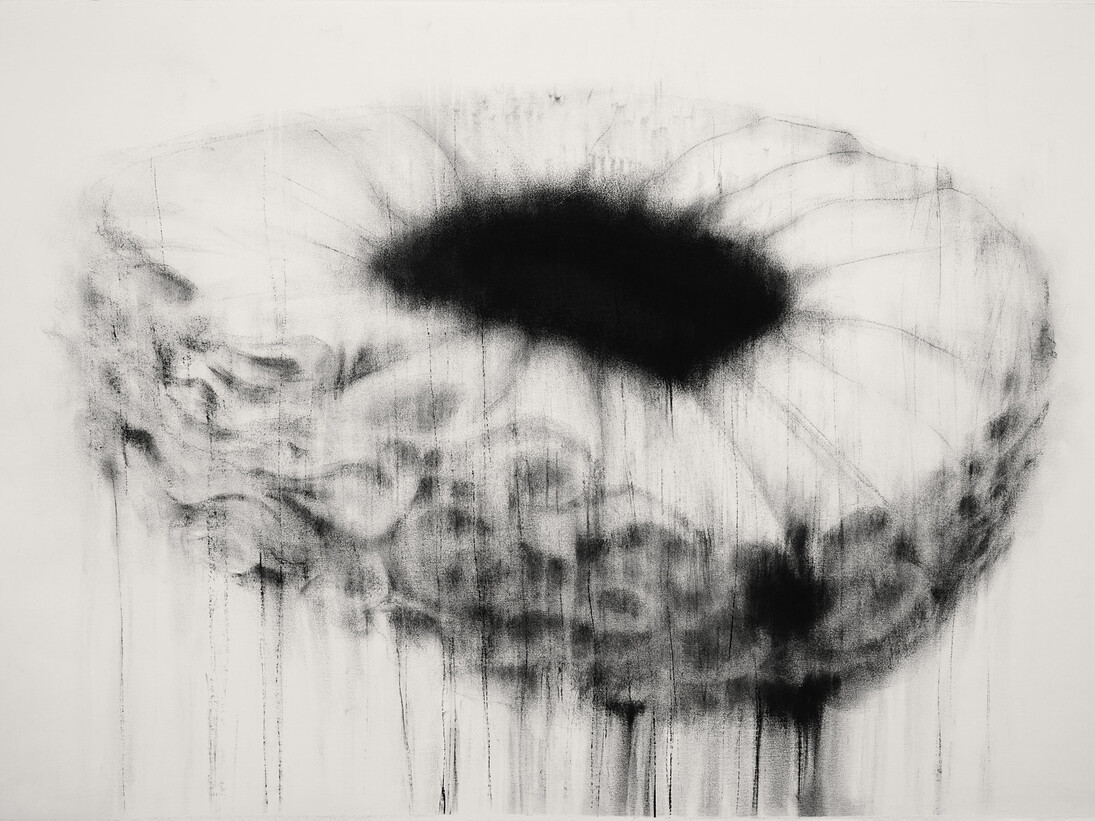 Guy Oberson, « Apparats», pierre noire sur papier, 55 x 85 cm, 2014, Courtesy Galerie Eric Mouchet