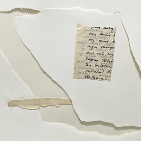 Bilgé Friedlaender, Untitled (mutated square with torn note), 1976, torn pencil, paper, watercolor, paper, 19 1/2x25 1/2 in. Courtesy of SAPAR Contemporary