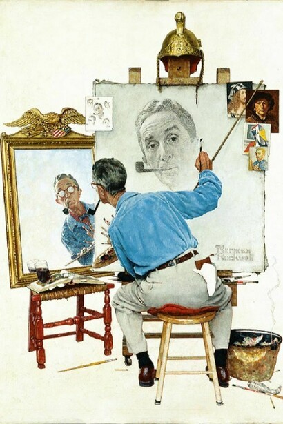 Norman Rockwell. Triple Self-Portrait. Cover illustration for The Saturday Evening Post, February 13, 1960. © 1960: SEPS. Norman Rockwell Museum Collections