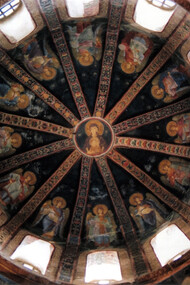 The southern dome of the inner narthex of the Chora Church in Istanbul, Turkey, features stunning Byzantine mosaics depicting Christ, Istanbul, Turkey
