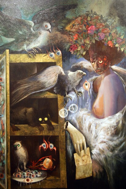 Victorio Rodríguez Gómez. Ladrones nocturnos. 1985. Óleo sobre tela. 130 x 150 cm