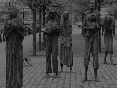 The Famine memorial sculpture near the International Financial Services Centre in Dublin, Ireland