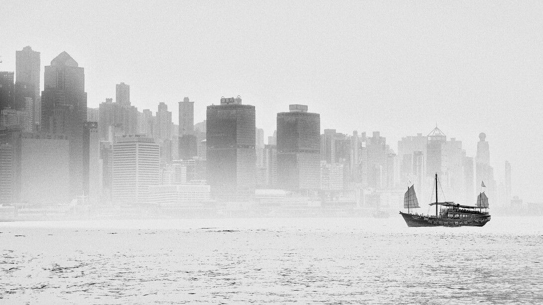 Jay Khan, Foggy Victoria Harbour (detail). Courtesy of Sin Sin Fine Art