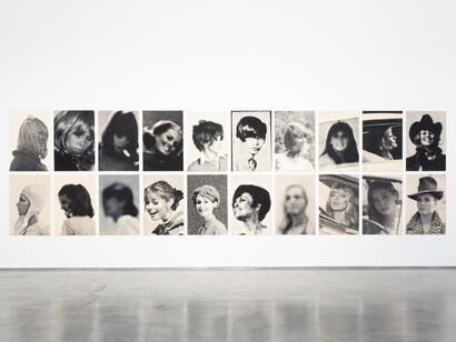 Courtesy of the artist and Marianne Boesky Gallery, New York (c) Adam Helms, Adam Helms, Mnemosyne (Auto-Universum 1965-1978), 2012-2013, Silkscreen on felt, 20 panels: 36 x 24 inches 91.4 x 61 cm, Overall: 74 x 258 inches, Edition 2 of 2 , with 1 AP, Signed and dated in ink (verso). Photo credit: Jason Mandella