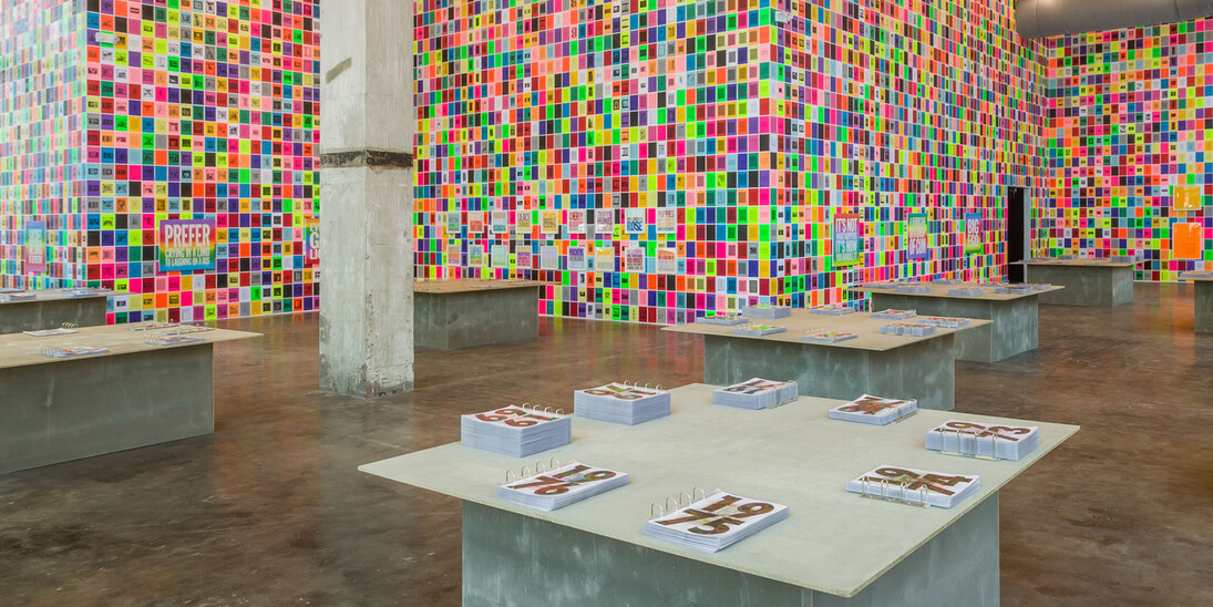 I ♥ John Giorno Installation View of Rondinone’s the archive of john giorno (1936-ongoing) at Sky Art, 2017, © Ugo Rondinone, Photo Credit: Daniel Pérez.