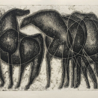 Otto Neumann, 1895-1975, Abstract Horses, 1960, monotype on paper, 17.625x24.625 inches. Courtesy of TEW Galleries