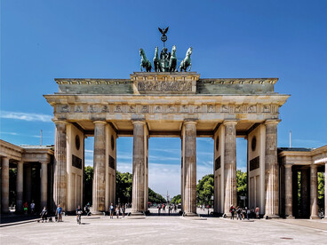 The Brandenburg Gate in Berlin, Germany, reflecting Germany's transition into a new era of leadership and defense