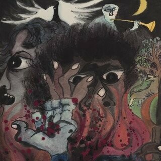 Minol Araki, Ben Shahn Red (detail), 1978,
Ink & color on paper scroll,
85.75 x 34.25 in. Courtesy of the artist and LewAllen Galleries