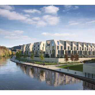 Alison Brooks, Western Riverside housing, Phase 3, currently on site, about 75% complete, Bath Riverside, a Crest Nicholson scheme due for completion in 2015. Architects: Alison Brooks Architects. Visualization © Alison Brooks Architects
