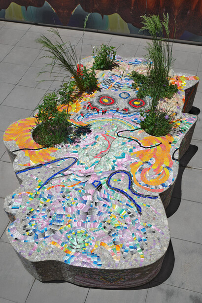 Kerstin Brätsch, Fossil psychics (Stucco marmo), exhibition view. Courtesy of Aspen Art Museum