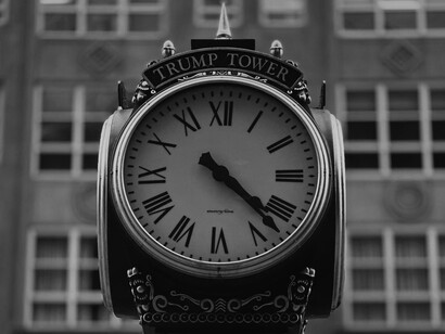 The iconic four-sided Trump Tower clock, New York, USA