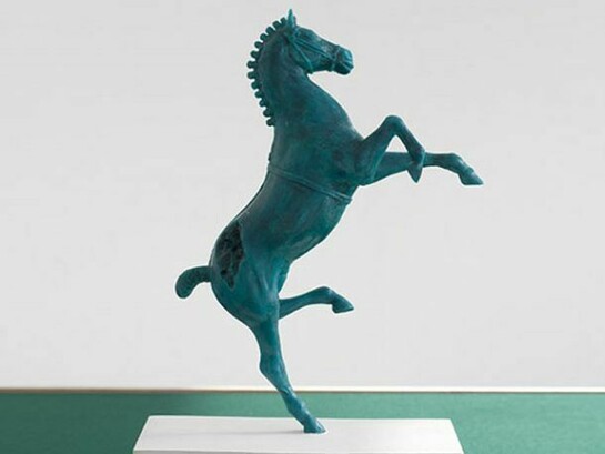 Tom Railton, Chevalier Haquenée, 2013, 1:9 scale proposal model, Verdigris/Encaustic paint, Hainsworth® Standard Holly Baize, Gypsum Plaster, Softwood, Far Eastern Plywood, Copper-coated Mild Steel
