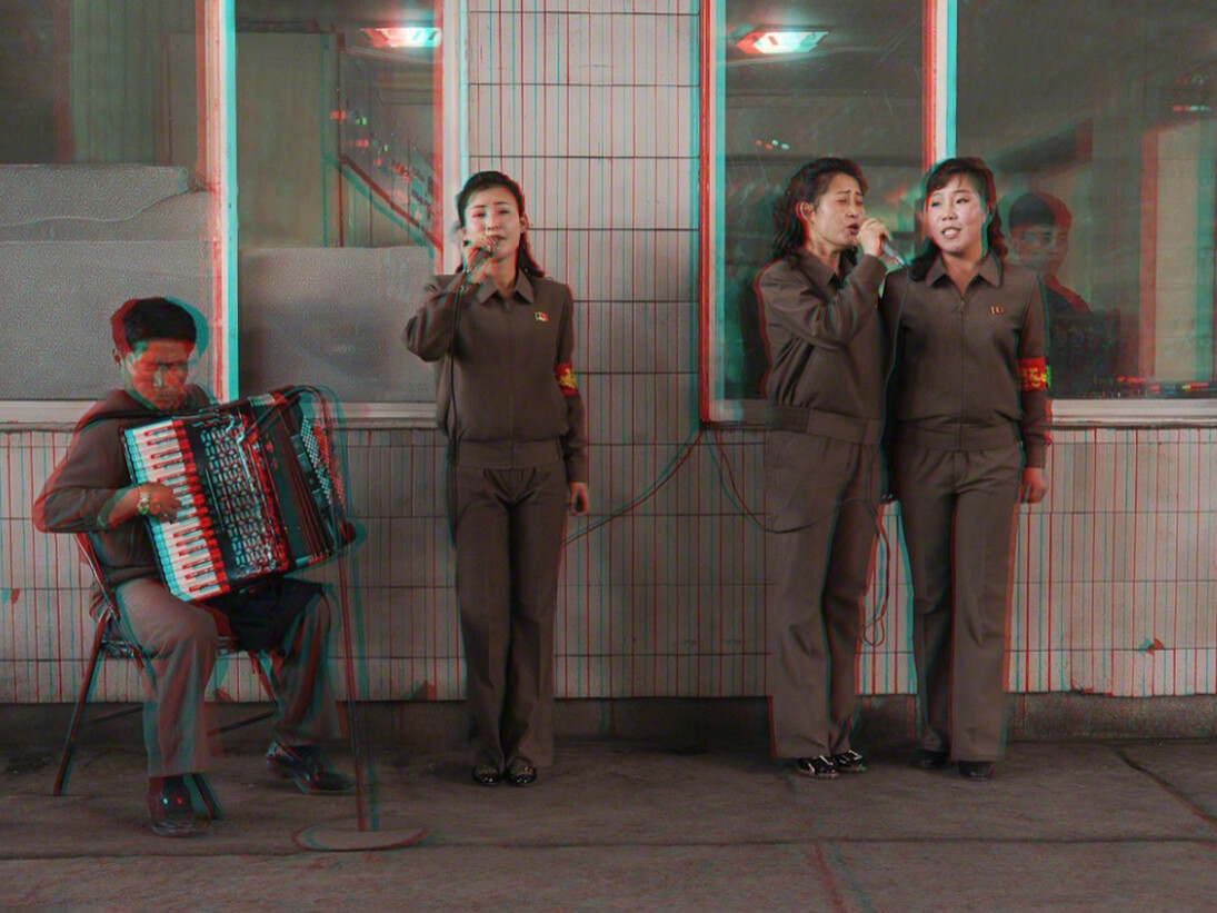 Matjaž Tančič, #62. Accordionist + Singers, Chollima Steelworks, 2014. Courtesy of Pékin Fine Arts