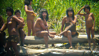 © Jean-Paul Van Belle, Pictures from 2011. Uncontacted Mashco-Piro Indians on a riverbank near the Manú National Park. Dozens of encounters between uncontacted Mashco-Piro Indians, tourists and settlers have been recorded in recent years.
