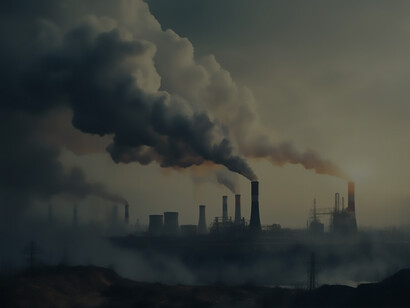 A production plant contributing to atmospheric CO2 pollution