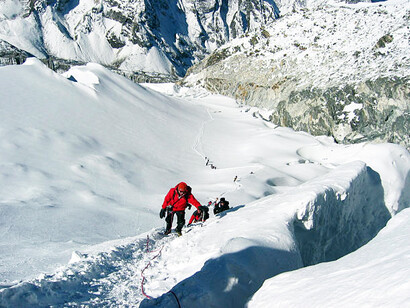 The trek from Everest Base Camp to Gokyo Glacier crosses the Khumbu Valley track in Nepal