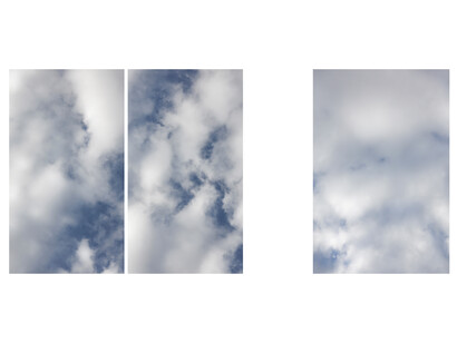 Installation of
Sky #1, Sky #2, Sky #3, 2018
three inkjet photographs,
Individual dimensions:  63 x 35 3/8 inches (160 x 90 cm)
Installation dimensions: 63 x 135 inches.
Courtesy the artist and Peter Blum Gallery, New York