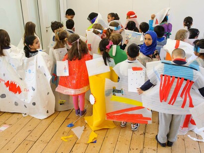 Children’s Commission: Rivane Neuenschwander
Capes designed during children’s ‘fears’ workshop with Rivane Neuenschwander and Laura X Carle, Photo by Richard Eaton
