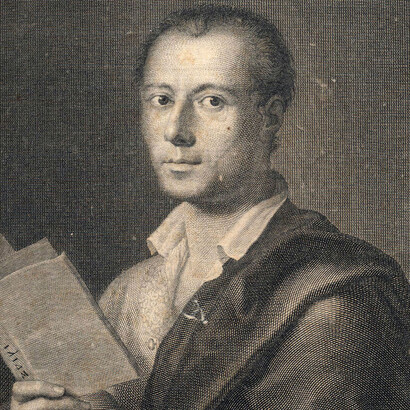 Jacques Louis Copia, “Ritratto di J. J. Winckelmann” ripreso dal dipinto di Antoine Raphael Mengs, conservato presso la Raccolta di José Nicolas de Azara, 1794, incisione all’acquaforte, 24,8 x 18,5 cm (incollata su foglio 28 x 