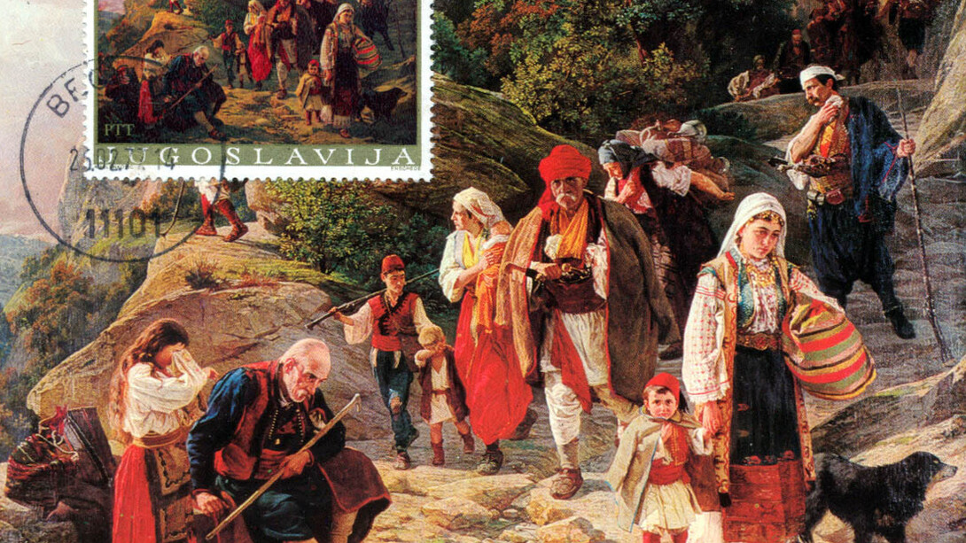 Estampilla de correo, 1976. Herzegovinian Fugitivos. Pintura de Uroš Predić (1857 - 1953 Serbia)