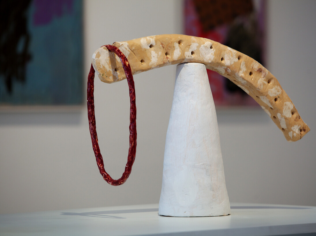 Installation view of Bryan Illsley, 'Fun and Games' (2014) focus on 'Loopy', photo © Philip Sayer, courtesy of Marsden Woo Gallery, London