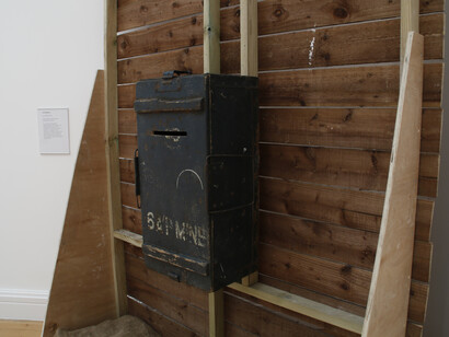 Keith Roberts, Post Office, 2016, Wood, hessian, plywood anti-personnel mine case (detail)