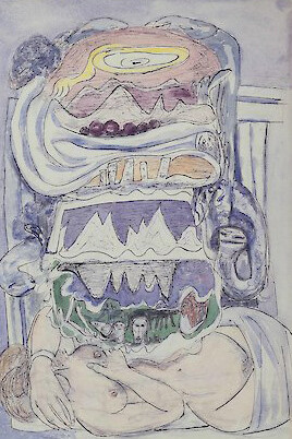 Max Beckmann, „Dream of Weltkarte“ („Universum“), 1947, 50 × 35,3 cm, Dauerleihgabe aus dem Nachlass Mathilde Q. Beckmann