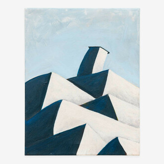 Sergio Palacios,
Compound, 2023.
Acrylic on canvas,
14 x 11 in. Courtesy of the artist and Shrine Gallery