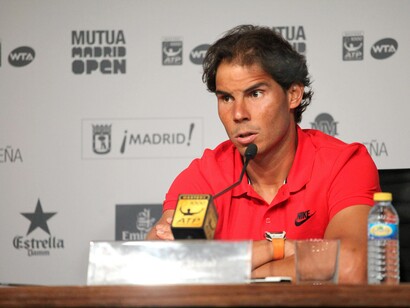 Rafael Nadal durante su comparecencia ante los medios en La Caja Mágica, antes de debutar en el Mutua Madrid Open. Foto: Lucía Castillo