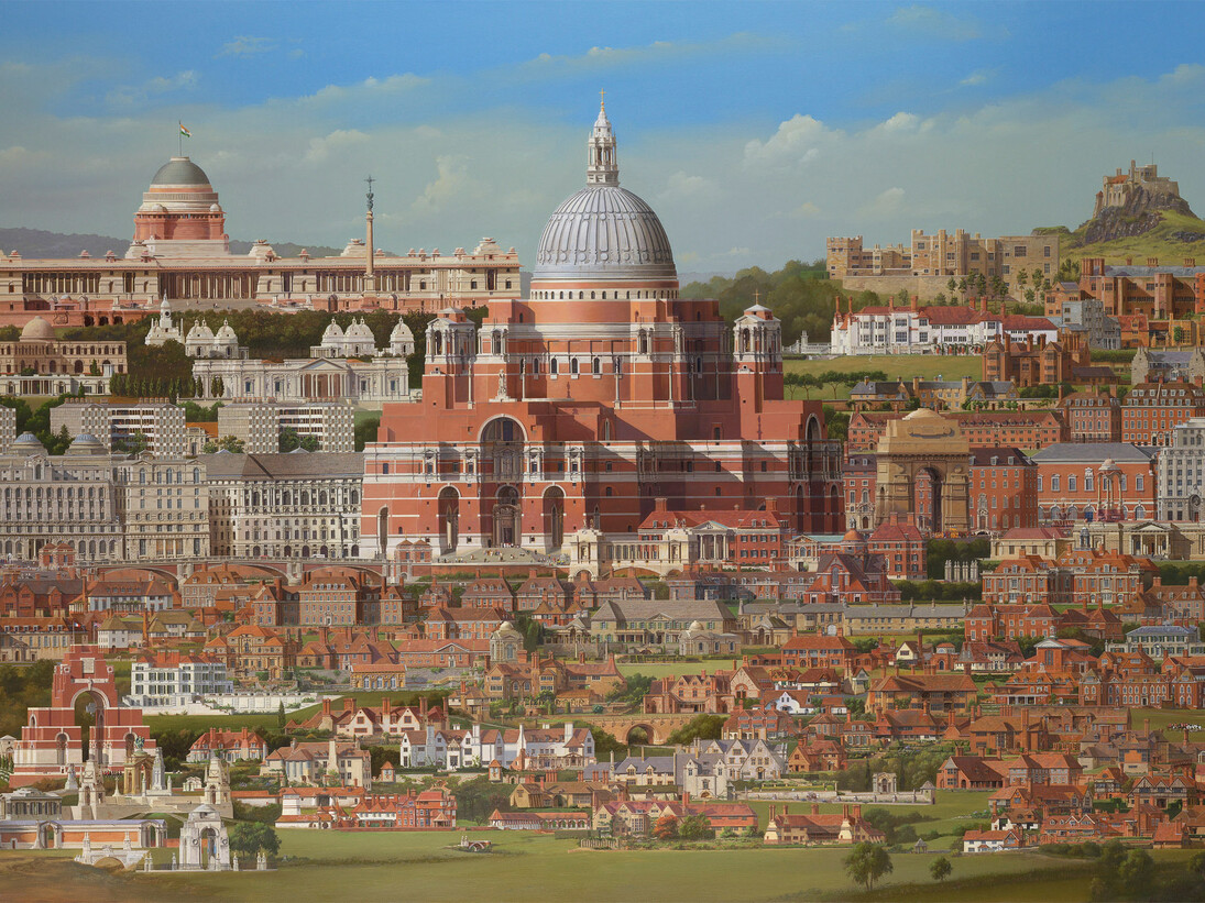 Carl Laubin, Metiendo Vivendum, A Tribute to Sir Edwin Lutyens, oil on canvas, 150 x 260 cm