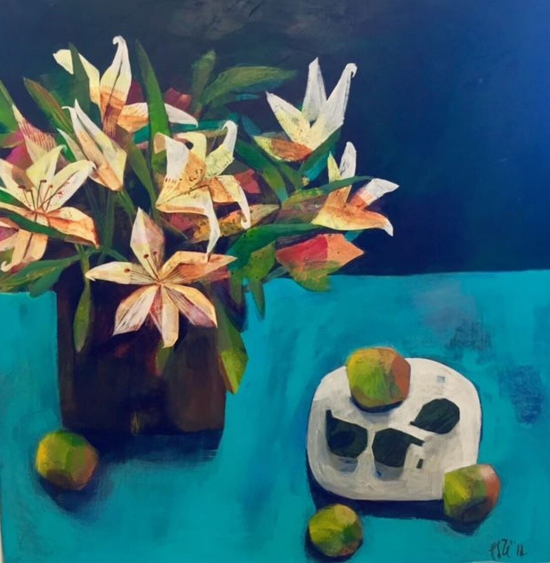 Este Macleod, Pink Lilies, acrylic on board