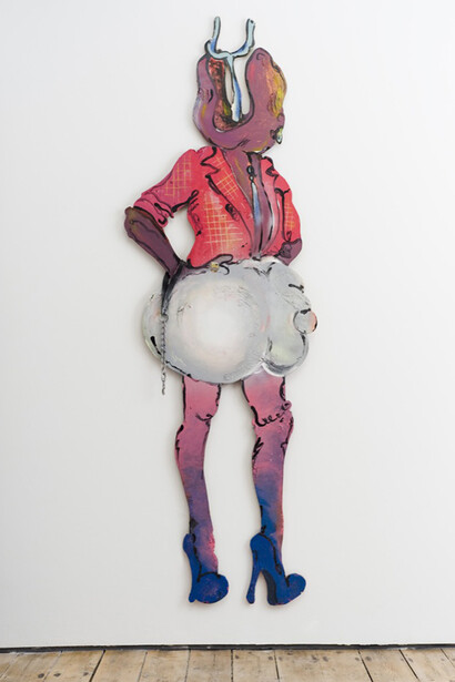 Edwin Burdis, The Plumbers: Paul Wipe Wonder, acrylic, gloss paint, glitter, varnish, collage, plaster, found objects, human hair, crayon, pencil, tape on plywood, 2014, courtesy of Vitrine  
