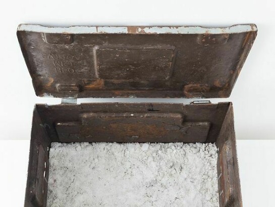Peter Matthews, The Invisible Made Visible (2013); salt from the Atlantic and Pacific Ocean and steel box. Length 46x28x26cm